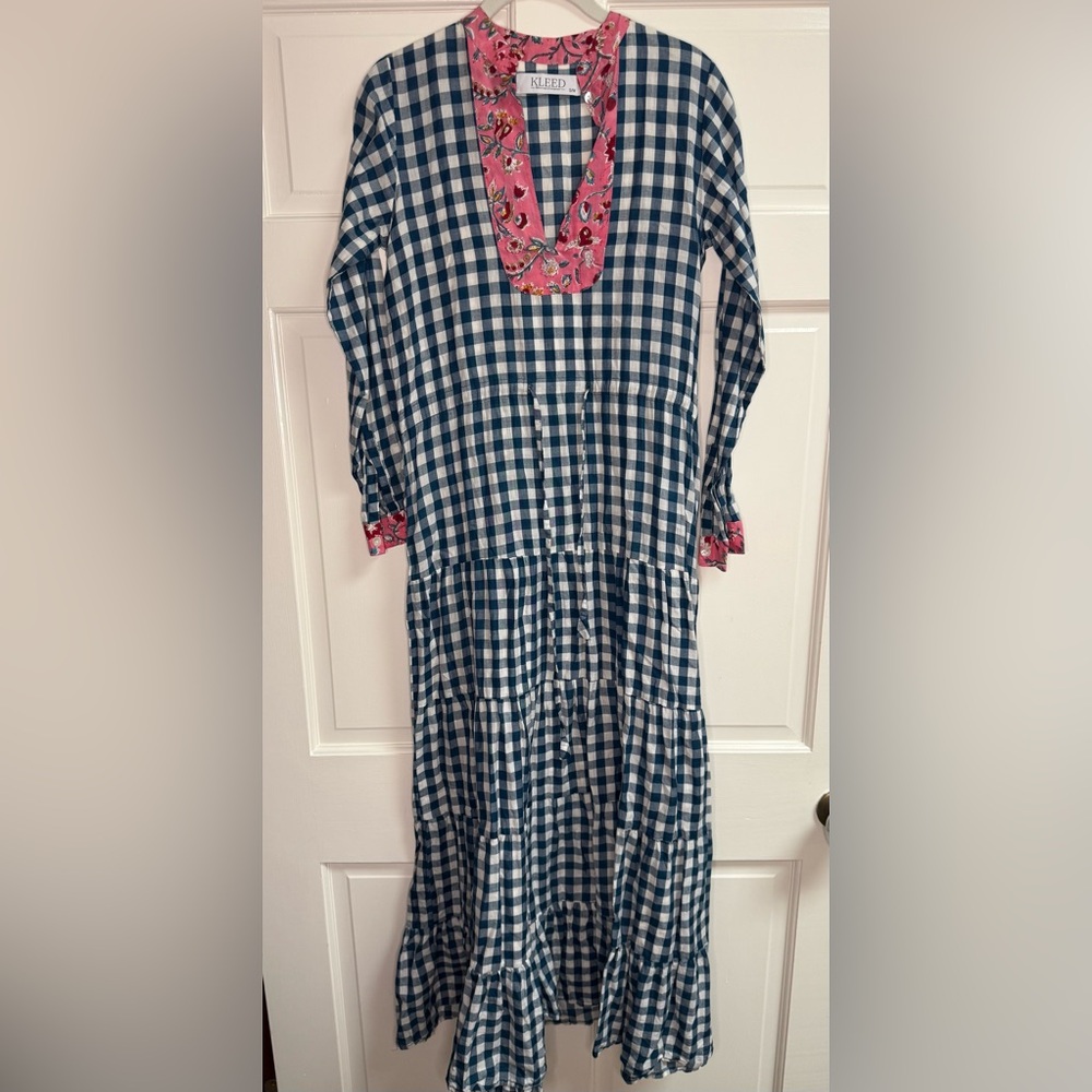 Lee Blue and Pink Checkered Maxi Dress